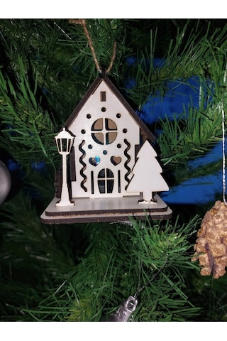 Lavanta Tasarım Işıklı Ağaca Asılabilen Maket Ev 4 Beyaz