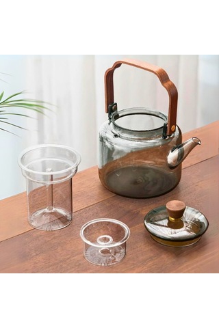 Akasya Saplı Demlik - 1200 Ml - Borosilikat Cam Sarı