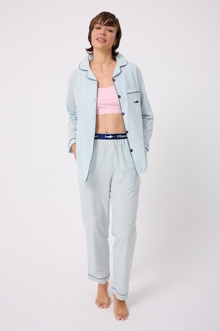 Lespadon Marısılk Seastrıpe Premium Dokuma Uzun Kollu Uzun Pantolonlu Kadın Pijama & Lounge Takımı-3197 Yesil