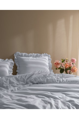 Madame Coco Obernai Tek Kişilik %100 Pamuk Fırfırlı Düz Yıkamalı Nevresim Takımı - Mavi 8684427302316 Mavi