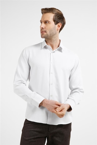 İmza Bej-beyaz Kendinden Desenli Sert Yaka Uzun Kol Cepsiz Slim Fit Pamuklu Gömlek 1004255214 K.bej - Beyaz