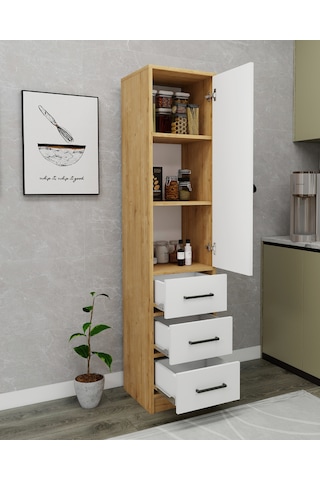 Modera Çok Amaçlı Dolap 3 Çekmeceli Kapaklı Modern Saklama Dolabı, Mutfak Banyo Dolabı, Safirmeşe Beyaz Safirmeşe Beyaz
