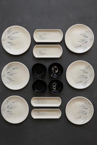 Seramık 6 Kısılık Pamuk Çiçeği 14 Parca Seramık Kahvaltı Takımı Beyaz