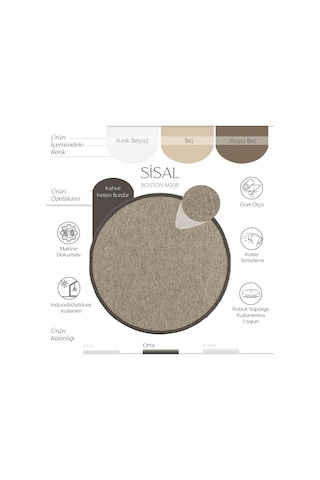 Cool Halı Boston M208 Hav Toz Vermez Kolay Temizlenen Hasır Balık Sırtı Ithal Yuvarlak Sisal Halı