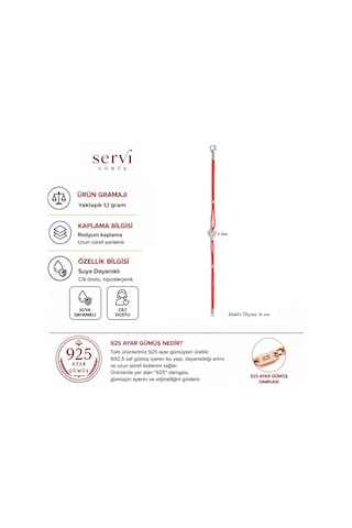 Servi 925 Ayar Gümüş Zirkon Taşlı Kırmızı İpli Kalp Figürlü Şans Bilekliği-413