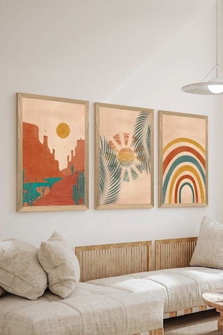 3 Parça Ahşap Çerçeve Görünümlü Mdf Poster Tablo Seti - Set 11 - Mdf3dsohoset11