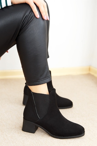 Shoetek Leslie Kadın Bot Yandan Lastikli Siyah Süet Siyah Suet Siyah