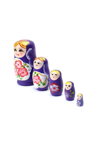 Ahşap Matruşka Bebek Beşli Set Mor