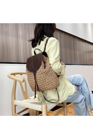 Kahverengi Yogodlns Yeni Kadın Sırt Çantası Tığ Işi Kağıt Halat Örgülü Ipli Kadın Hasır Sırt Çantası Yaz Seyahat Gezisi Bayanlar Dokuma Sırt Çantası Kahverengi