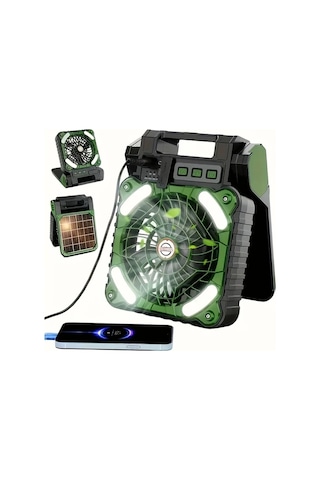 Motion003 Siyah Ev Gunes Elektrikli Fan Dijital Ekran Cep Telefonu Sarj Kamp Aydinlatma Buyuk Kapasiteli Pil Omu
