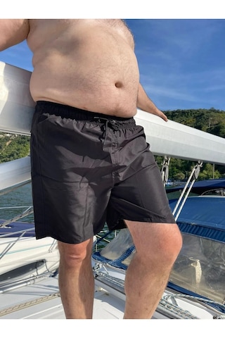 Miami Beach Erkek Büyük Beden Siyah Hızlı Kuruyan Kumaş Tek Arka Cepli Standart Boy Mayo Deniz Şortu Siyah
