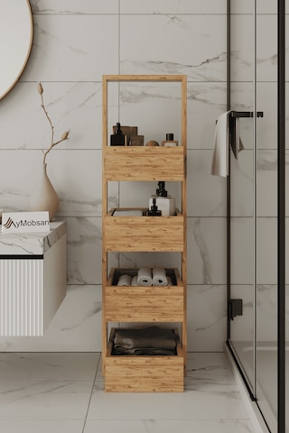 Multi Çok Amaçlı Banyo Rafı, Sepetli Çok Amaçlı Raf, 4 Raflı 120 Cm, Atlantik Çam Atlantik Çam