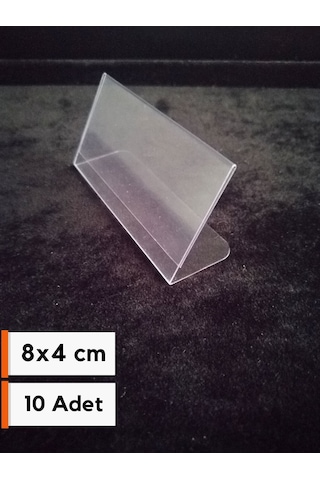 10 Ad Şeffaf Pvc Etiketlik İsimlik 8x4 Cm Kartvizitlik Ayaklı