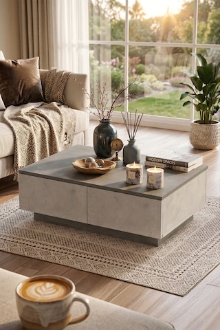 Yurudesign Luvio Orta Sehpa 2 Kapaklı Beton-Taş Lv17-Gt