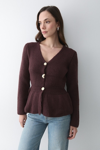 Bordo 3 Düğmeli Pileli Hırka - 251065 Bordo