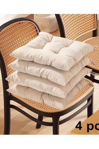 Rual 4 Lü Sandalye Minderi Bağcıklı, Çökme Yapmaz Sünger Dolgulu, Yıkanabilir 40x40 Cm Açık Bej