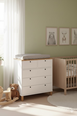 Robin Home Merlin Bebek Odası Çocuk Odası Şifonyer 5 Çekmece Ahşap Ayaklı Beyaz-sepet