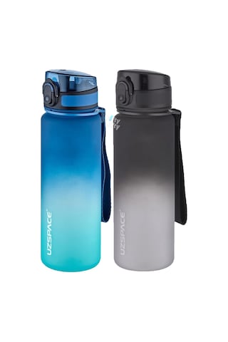 Uzspace 2'li Tritan Matara Seti 500 Ml Çift Renk Softtouch Ff Collection Tritan Su Matarası Mavi Turkuaz - Siyah Beyaz