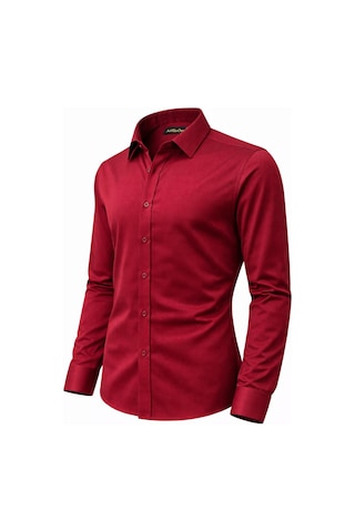 Atilla Özer Slim Fit Pamuk Saten Uzun Kol Erkek Gömlek - 7534 Bordo