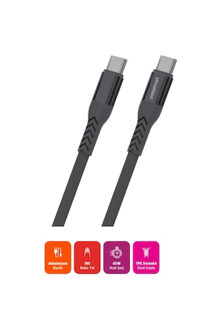 Polosmart Pbs421 Hızlı 65w Type-c To Type-c Şarj Ve Data Kablosu 1.2 Metre Gri