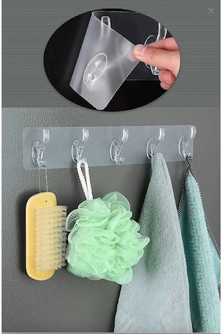 Yapışkanlı Şeffaf Duvar Askısı Banyo Mutfak Düzenleyici Askı Pratik Kanca Askılık Krom