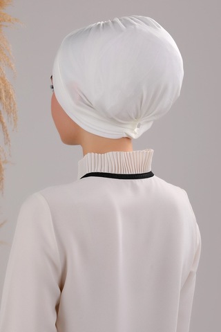 Melodi Scarf Kadın Üç Bantlı Çapraz Hazır Türban Dış Bone Ekru Ekru