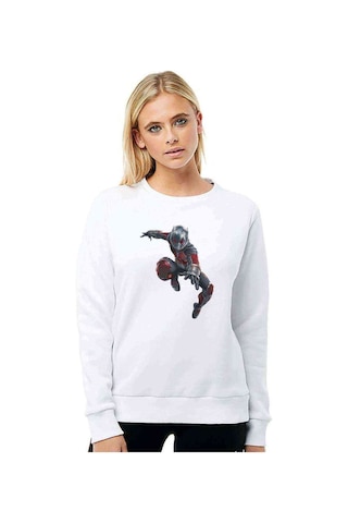 Ant Man Karınca Adam Jump Baskılı Beyaz Kadın Sweatshirt