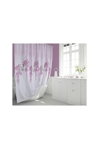 Lila Banyo Duş Perdesi 180x200 Cm Yeşim Desen Küvet Perdesi Tek Kanat Perde Çok Renkli