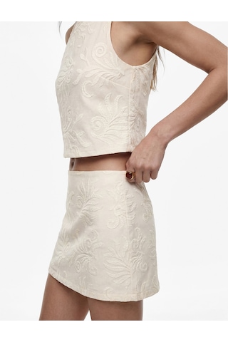 Koton Pamuklu A Kesim Floral Nakışlı Brodeli Mini Etek Bej 6sak70166ew Ekru