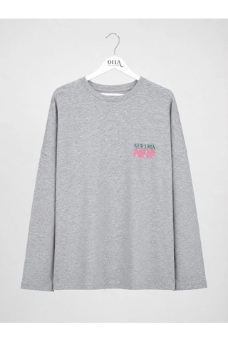 Olla Collection Baskılı Tişört Bluz Gri