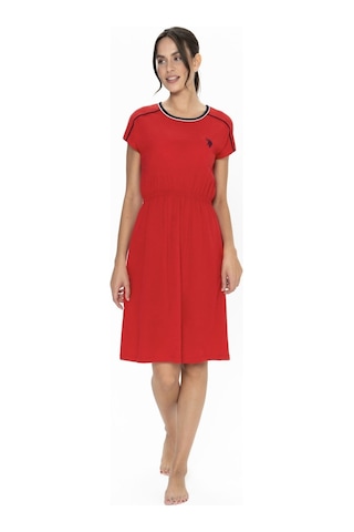 U.s. Polo Assn. 20008 Kadın Kırmızı Kısa Kollu Belden Büzgülü Gecelik Kırmızı