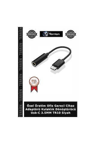 Özel Üretim Ofis Gereci Cihaz Adaptörü Kulaklık Dönüştürücü Usb-c 3.5mm Tr10 Siyah
