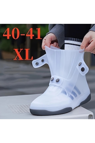 Xuweiwei Beyaz Xl 40-41 Su Geçirmez Yıkabilir Çift Tonlu Non-slip Bot Kılıfları Düğmeli Kapama Beyaz