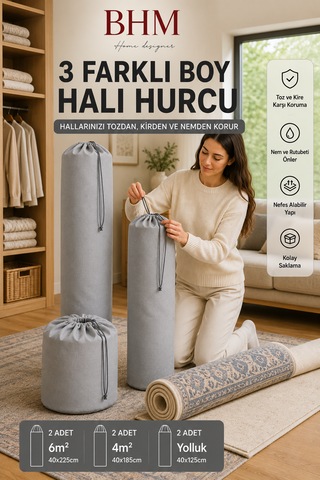 6 Adet Halı Hurcu Seti Büzgülü Halı Saklama Çantası Toz Ve Neme Karşı Koruyucu Gri