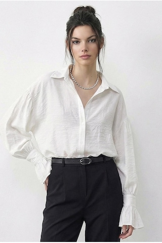 Shade Kadın Fırfır Manşet Detaylı Oversize Gömlek 533 60286029 - Beyaz