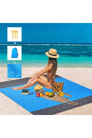 Lemestar 210t Poliester Mavi Gradyan Piknik Döşemi - Su Ve Kum Dayanıklı, 210x200cm, Taşınabilir, Çadır/acil Kullanım, Piknik/kamp/plaj İçin Mavi