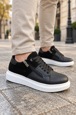 Mevese Roirraw Bağcıklı Ve Fermuarlı Süet Erkek Günlük Sneaker Ayakkabı - Siyah