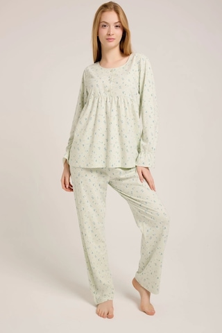 Mint Yeşili Düğmeli Pijama Takımı ÇoK Renkli Çok Renkli