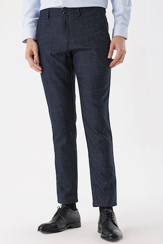 MORVEN Erkek Lacivert Poliviskon Desenli Slim Fit Pantolon