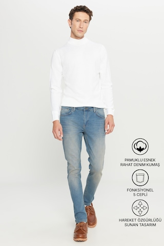 AC&Co / Altınyıldız Classics Ekstra Slim Fit Dar Kesim Pamuklu Riss Erkek Jean Kot Pantolon - Petrol Mavisi
