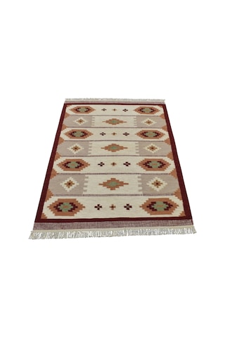 Zehra Abla Halı Yeni El Dokuma Modern Tasarım Geometrik Yün Kilim 7050 Çok Renkli