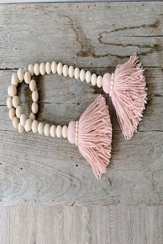 Love Pink Ponponlu Ahşap Boncuklu Kapı & Perde Süsü