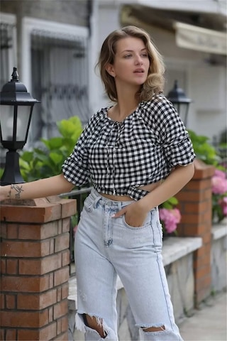 Lodmela Bağlama Detaylı Crop Bluz 1736siyah