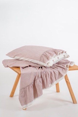 Ecocotton Lisa Lila Çift Kişilik %100 Organik Pamuk Keten Fırfırlı Nevresim Takımı Lila