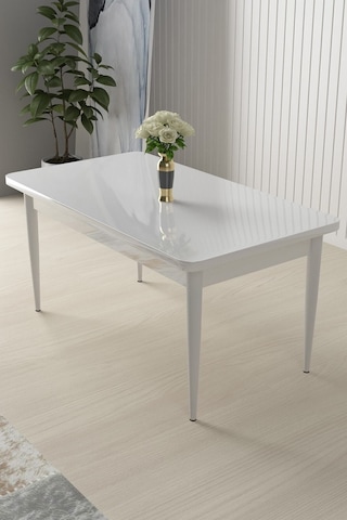 Canisa Concept Nil Serisi 70x110 Sabit Mutfak Masası Takımı Beyaz Masa 4 Krem Sandalye Krem