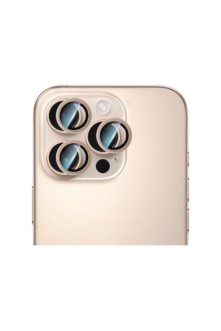 Apple Uyumlu   iPhone 16 Pro Max Caseworld Alloy Serisi Oleofobik Anti Reflective Kamera Lens Koruyucu Gold