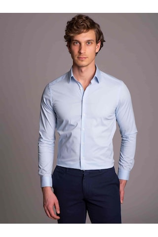 Dufy Açık Mavi Erkek Ekstra Slim Fit Düz Klasik Yaka Uzun Kol Gömlek - 36222-mavi Mavi