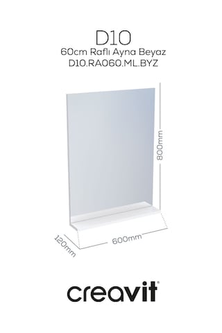 D10 60 Cm Melamin Raflı Ayna Beyaz Beyaz