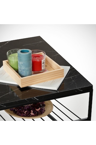 Etna Siyah Mermer Orta Sehpa Metal & Orta Masa Royal /Metal Ayak