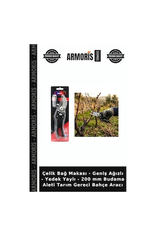 Çelik Bağ Makası - Geniş Ağızlı - Yedek Yaylı - 200 Mm Budama Aleti Tarım Gereci Bahçe Aracı